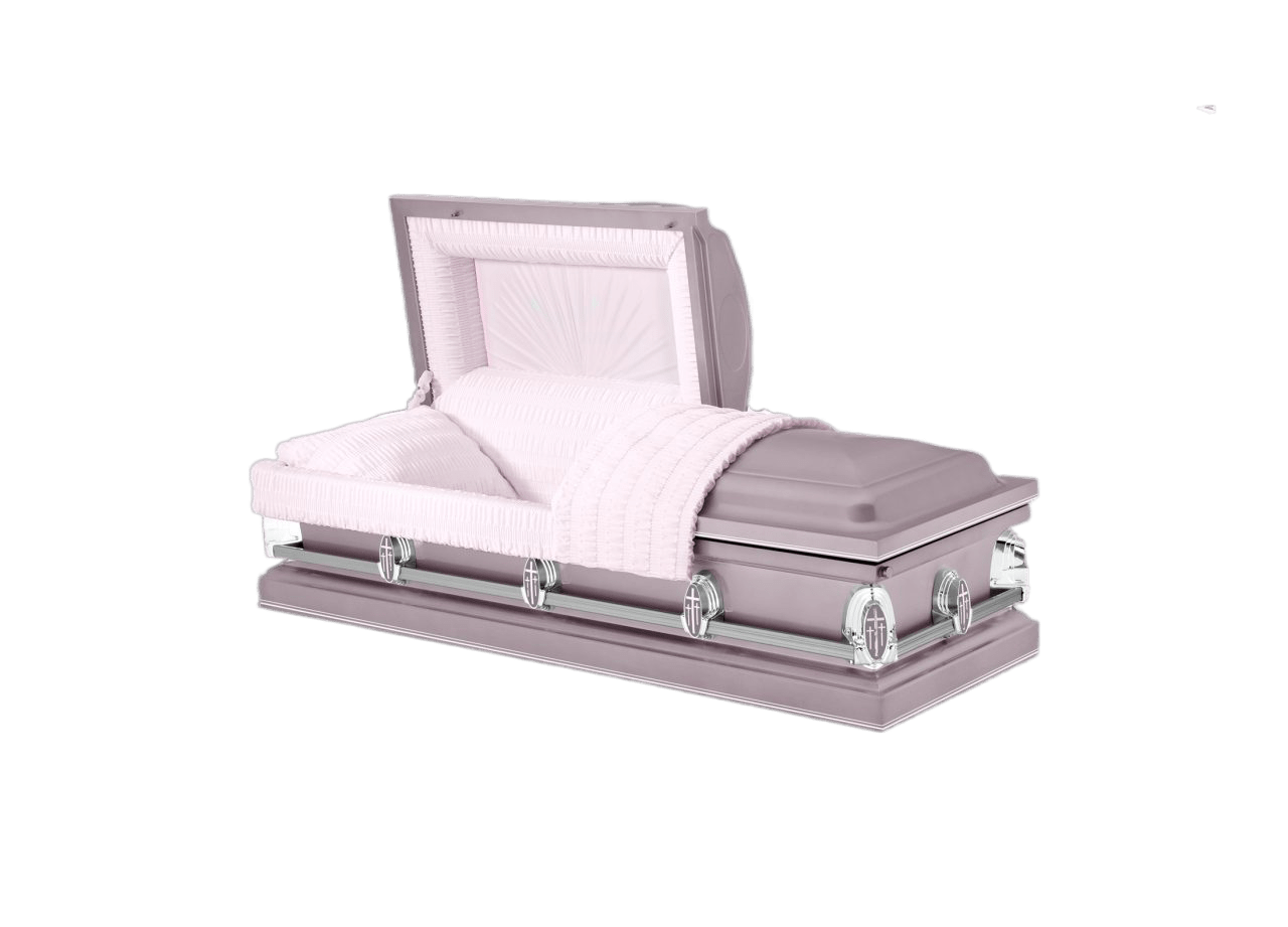 The Cambridge Series Orchid casket — orchid 20-gauge steel with pink crepe interior (view 2)