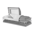 The Cambridge Series Silver casket — silver 20-gauge steel with white crepe interior