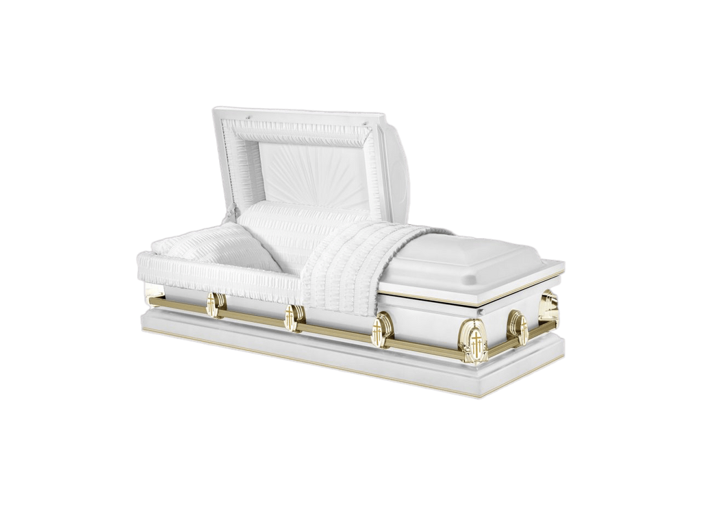 Batesville Saturn White Casket — white 20-gauge steel with light pink crepe interior (view 3)