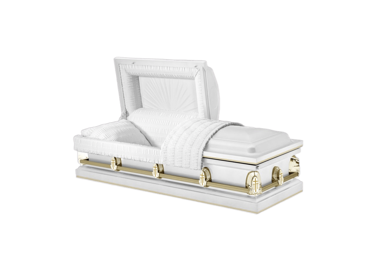 Batesville Saturn White Casket — white 20-gauge steel with light pink crepe interior (view 3)
