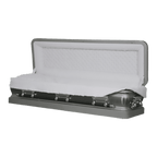 Discount Caskets Series Silver Full Couch — silver 18-gauge steel with white velvet interior
