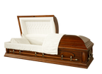 Solid Pecan Hickory casket — almond velvet interior (view 2)