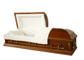Solid Pecan Hickory casket — almond velvet interior
