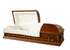 Solid Pecan Hickory casket — almond velvet interior