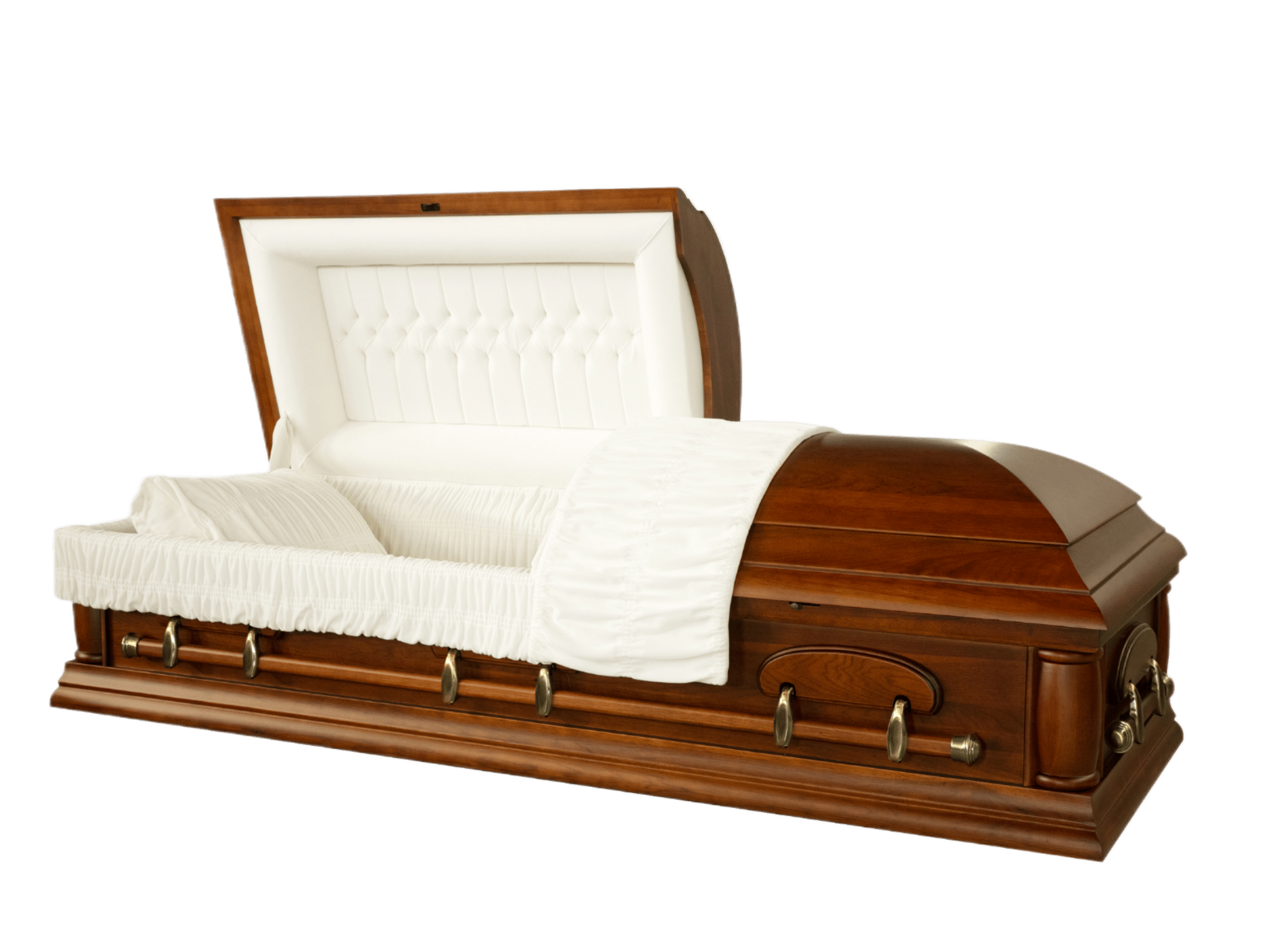 Solid Pecan Hickory casket — almond velvet interior
