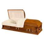 Solid Pecan Jackson casket — white velvet interior (view 2)