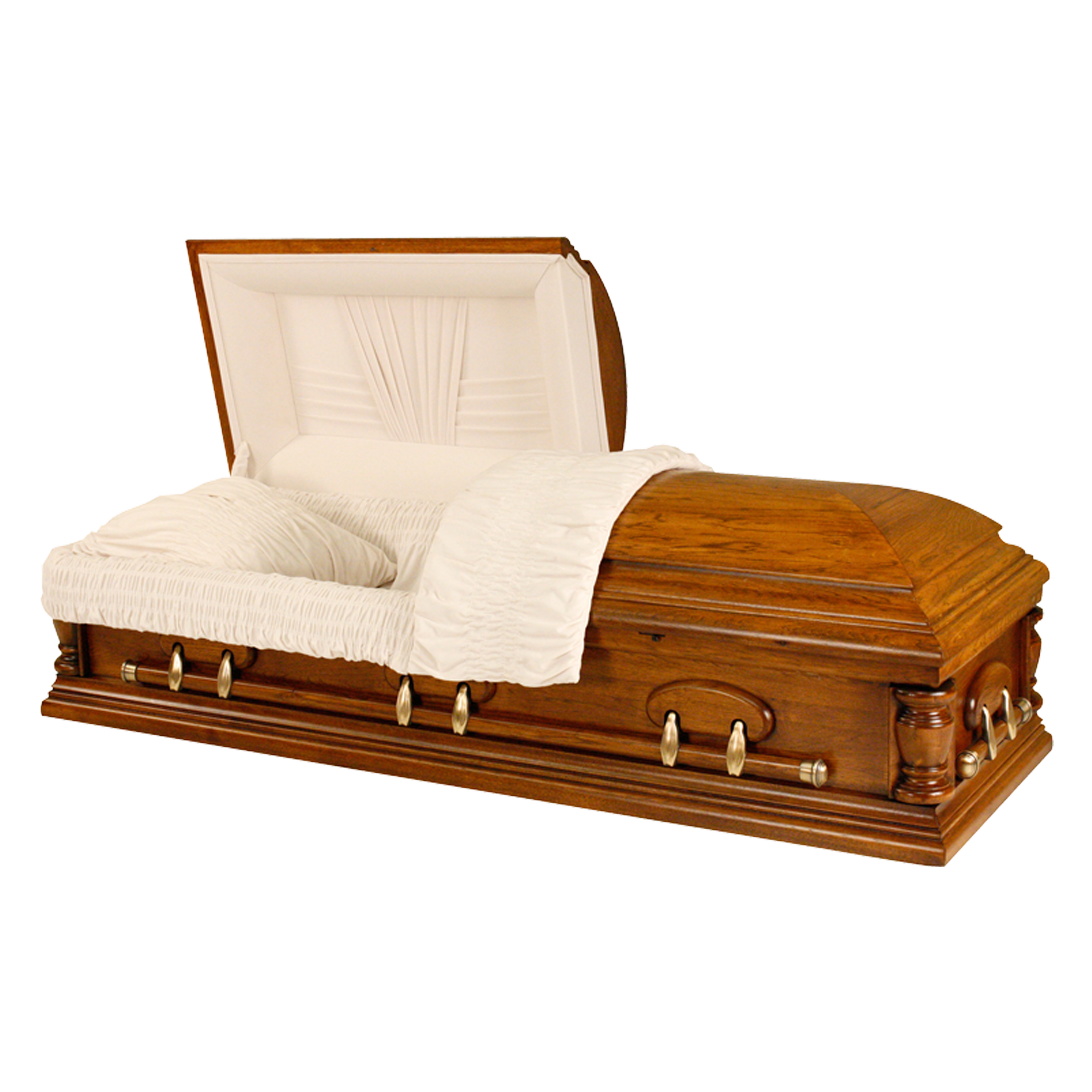 Solid Pecan Jackson casket — white velvet interior (view 2)