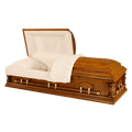 Solid Pecan Jackson casket — white velvet interior