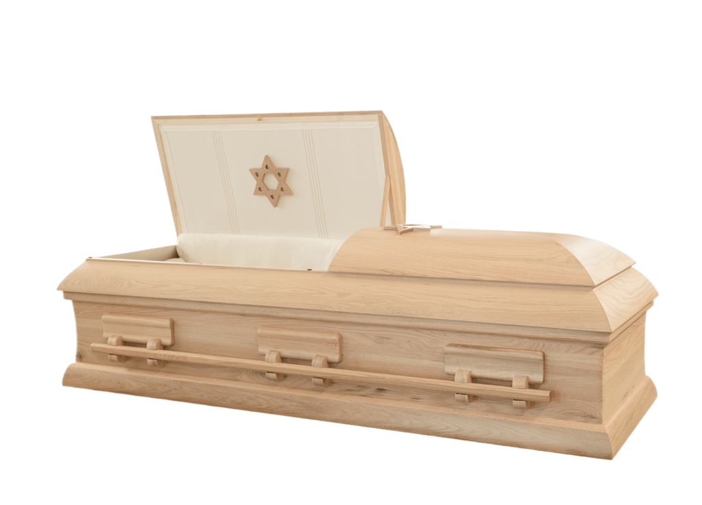 Solid Oak Solomon Casket — rosetan crepe interior (view 2)