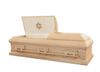 Solid Oak Solomon Casket — rosetan crepe interior