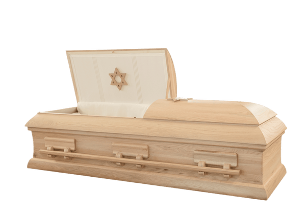 Solid Oak Solomon Casket — rosetan crepe interior