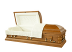 Montville Oak Casket — solid oak with almond velvet interior (view 2)