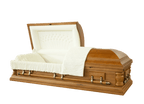 Montville Oak Casket — solid oak with almond velvet interior