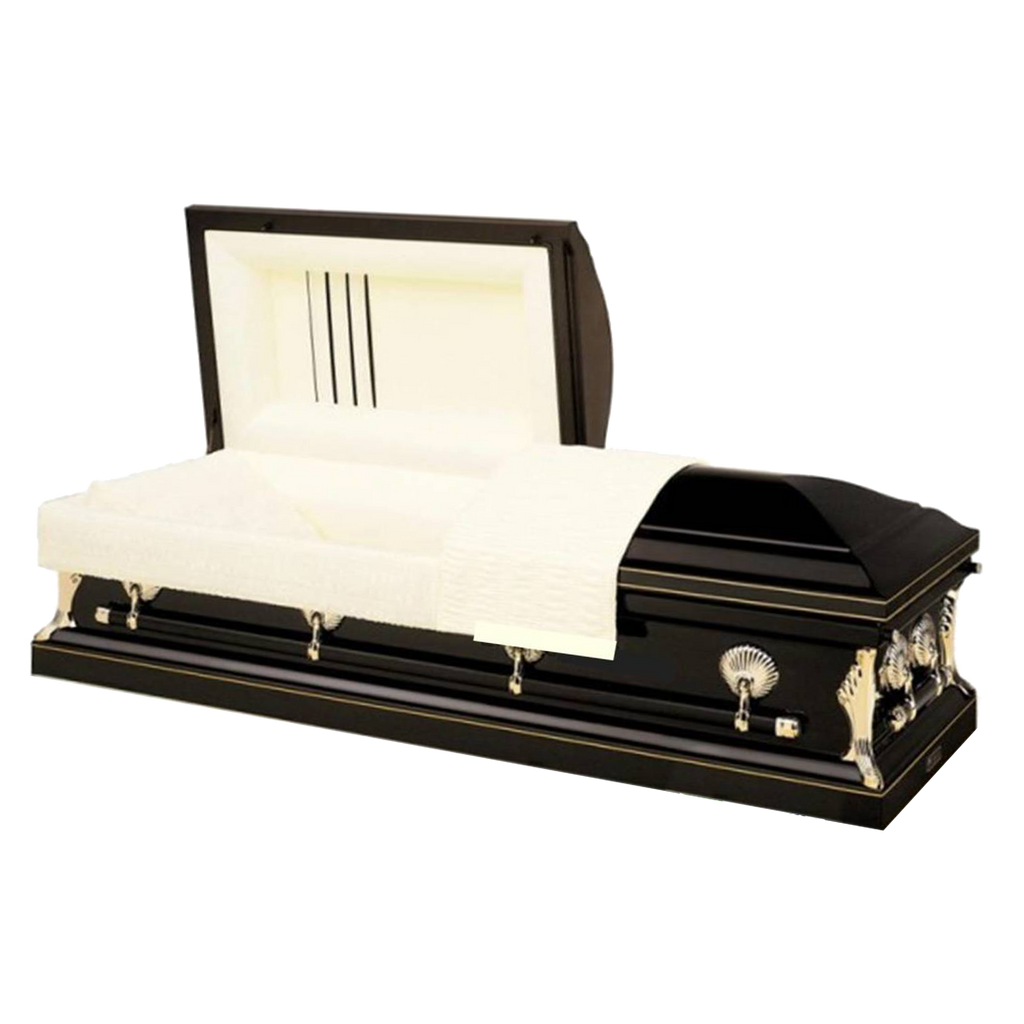 Batesville Stardust Casket — black 18-gauge steel with ivory crepe interior (view 2)