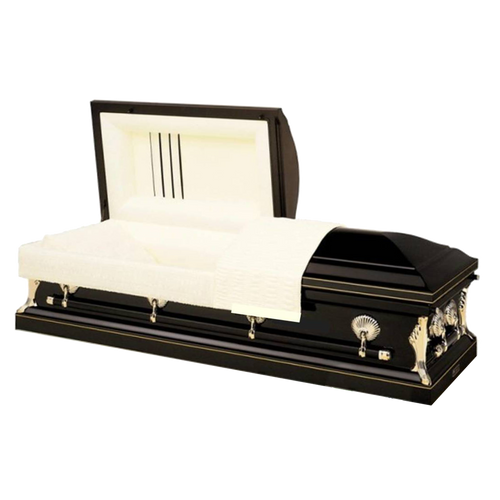 Batesville Stardust Casket — black 18-gauge steel with ivory crepe interior (view 2)
