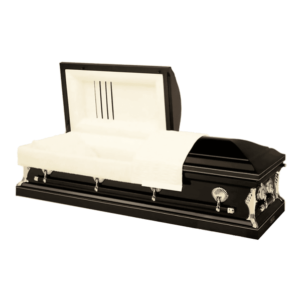 Batesville Stardust Casket — black 18-gauge steel with ivory crepe interior