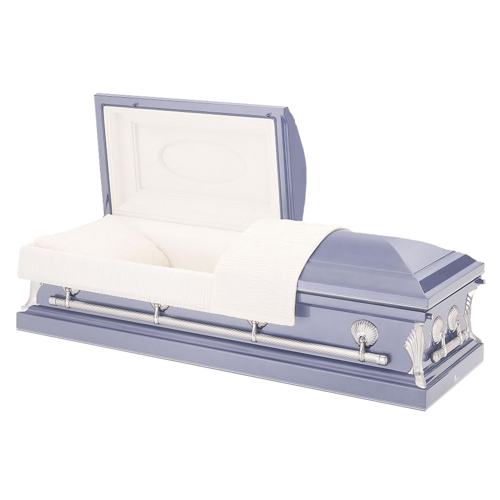 Batesville Sydney Blue Casket — purple 18-gauge steel with rosetan crepe interior (view 2)