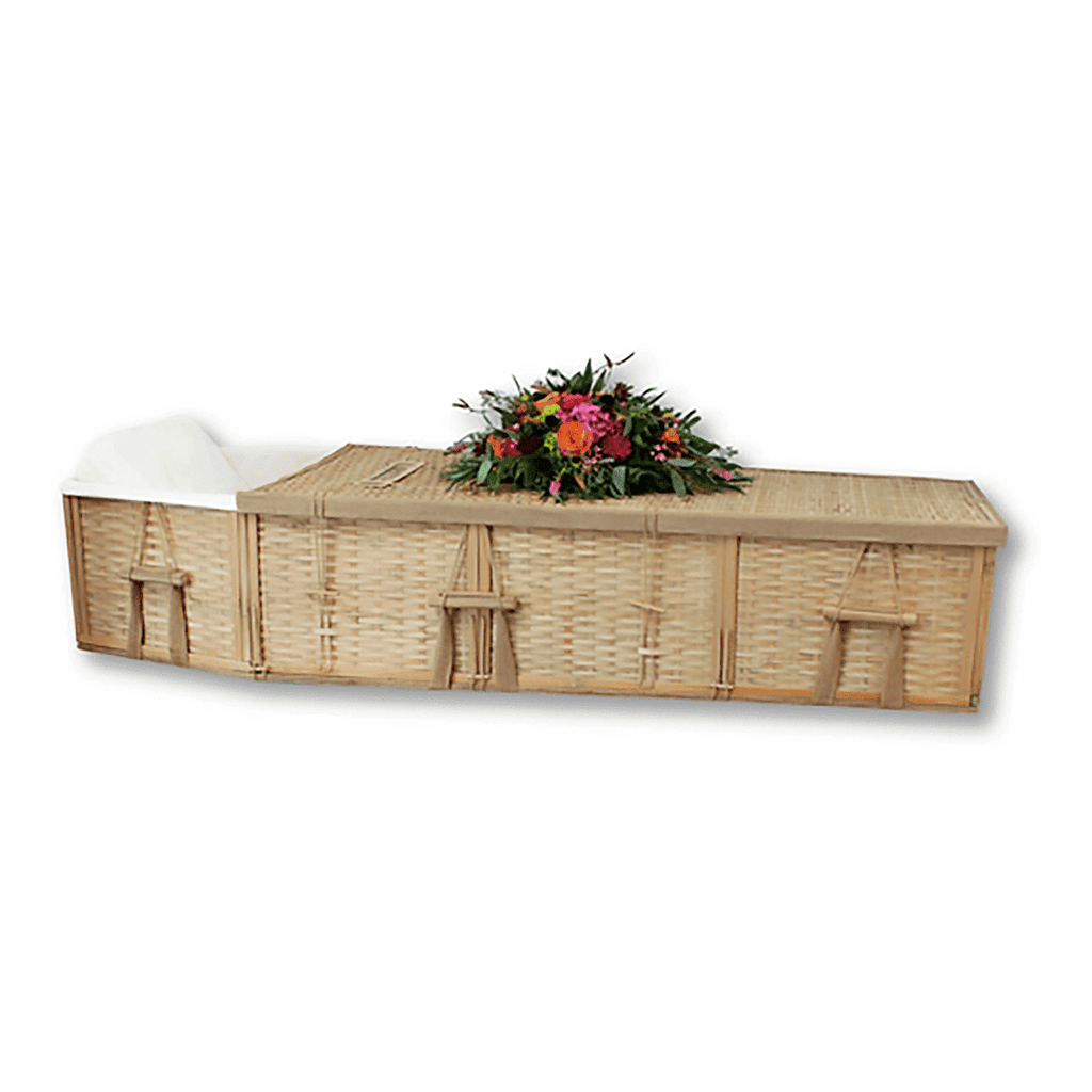 Discount Caskets 6 Point Bamboo Casket — solid bamboo with white cotton interior