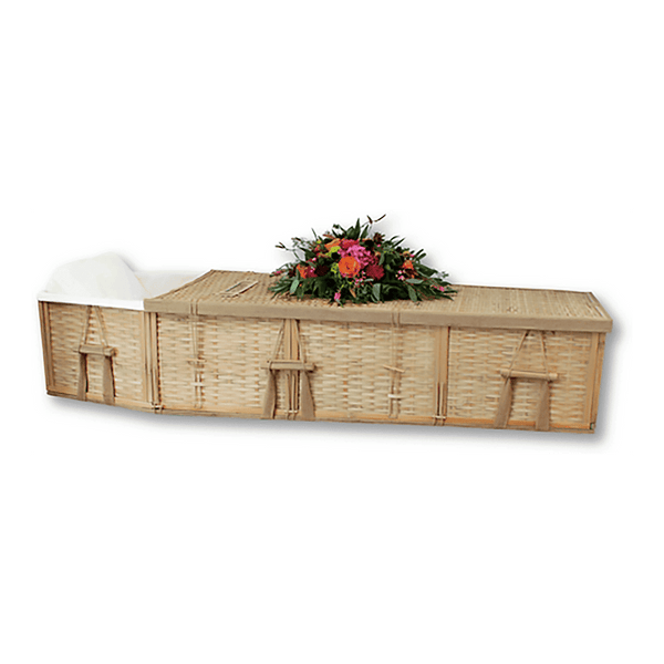 Discount Caskets 6 Point Bamboo Casket — solid bamboo with white cotton interior