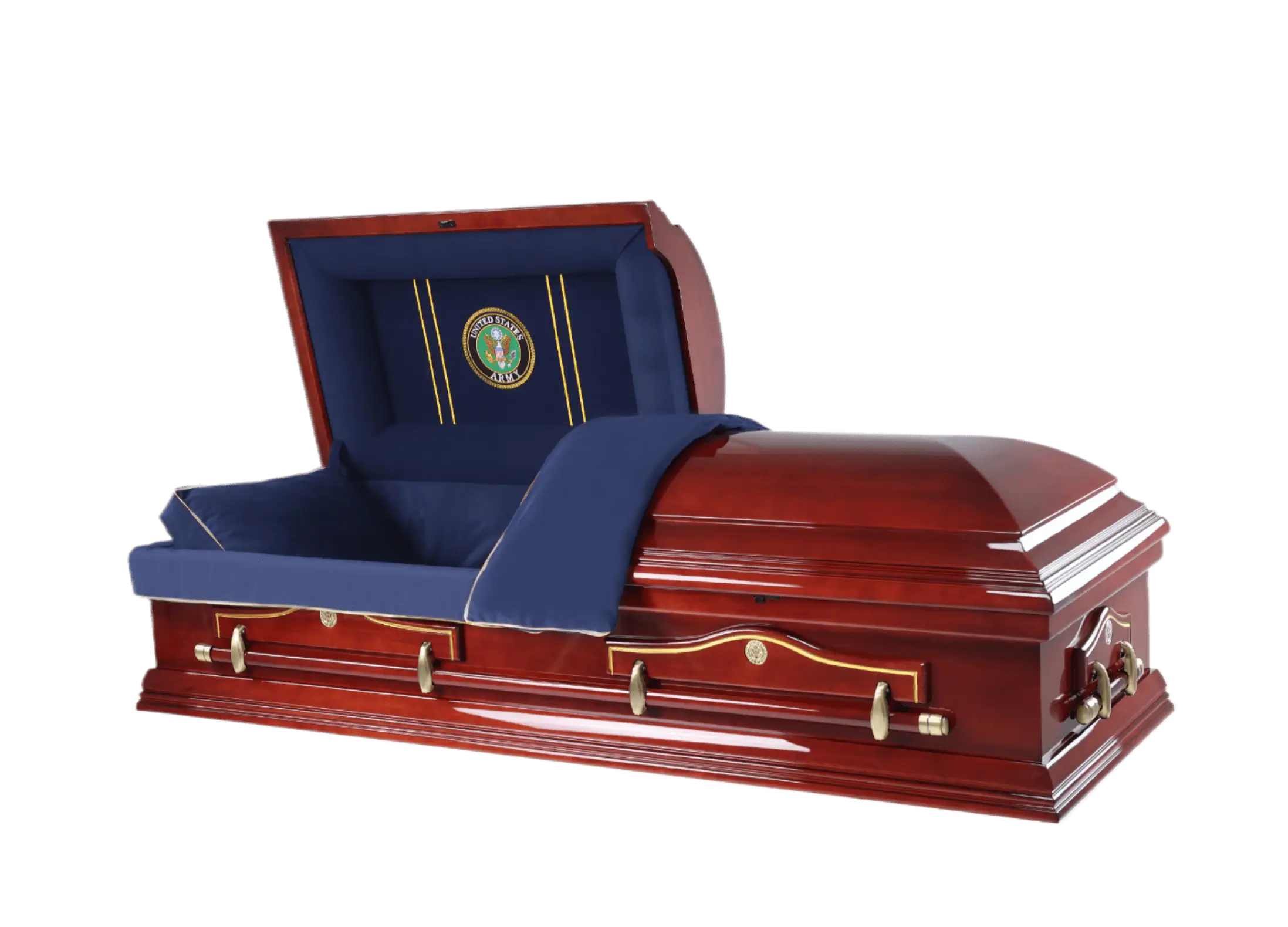 Hero Army Wood Casket — solid poplar with navy blue velvet interior (view 2)