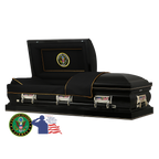 The Hero Army Casket — black 18-gauge steel with black velvet interior (view 2)