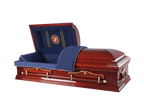 Hero Marine Wood Casket — solid poplar with navy blue velvet interior (view 2)