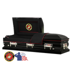 The Hero Black Marine Corps casket — black 18-gauge steel with black velvet interior (view 2)