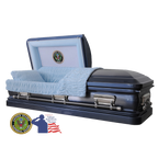 The Hero UC Blue Army casket — blue 18-gauge steel with blue velvet interior (view 2)