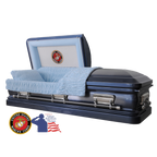 The Hero UC Blue Marine Corps casket — blue 18-gauge steel with blue velvet interior (view 2)