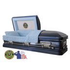 The Hero UC Blue National Guard casket — blue 18-gauge steel with blue velvet interior (view 2)