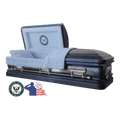 The Hero UC Blue Navy casket — blue 18-gauge steel with blue velvet interior