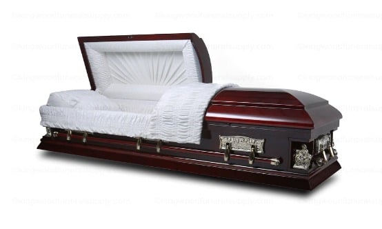 The Last Supper/Pieta Cherry casket — solid cherry with ivory velvet interior