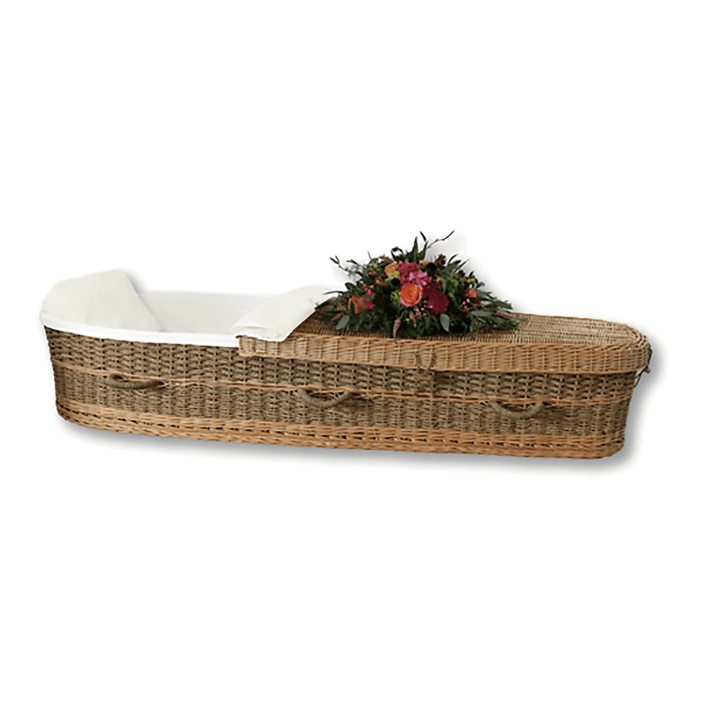 Discount Caskets Seagrass Casket — solid willow with white cotton interior