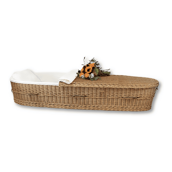 Discount Caskets Willow Casket — solid willow with white cotton interior