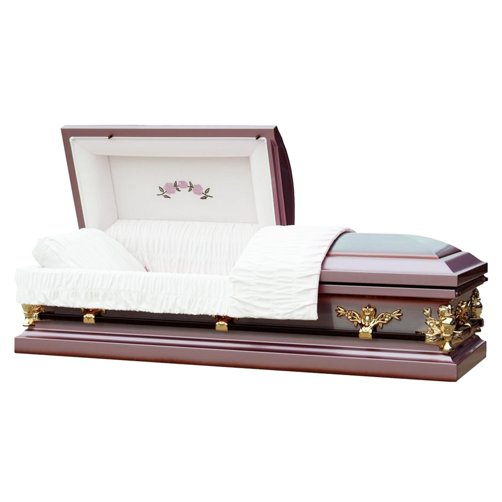 Imperial Rose casket — rose 18-gauge steel with white velvet interior (view 2)