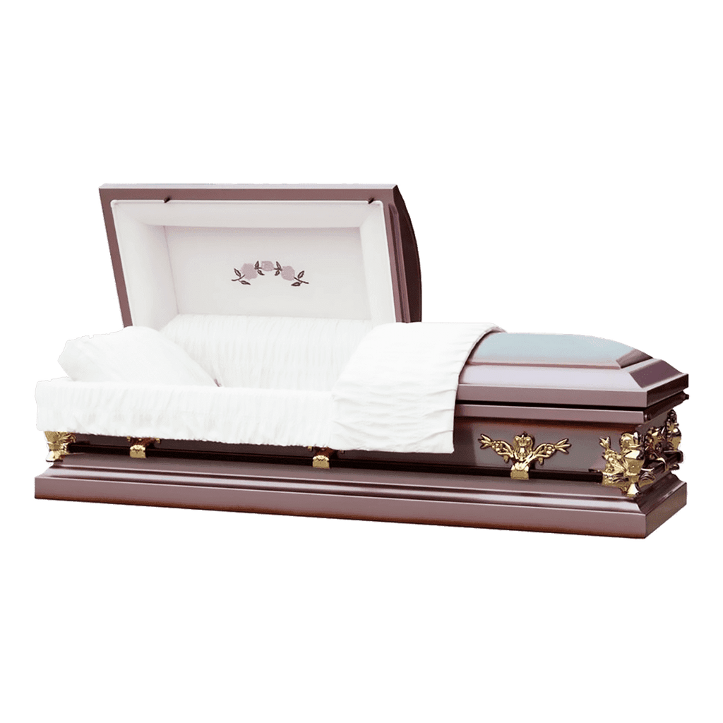 Imperial Rose casket — rose 18-gauge steel with white velvet interior