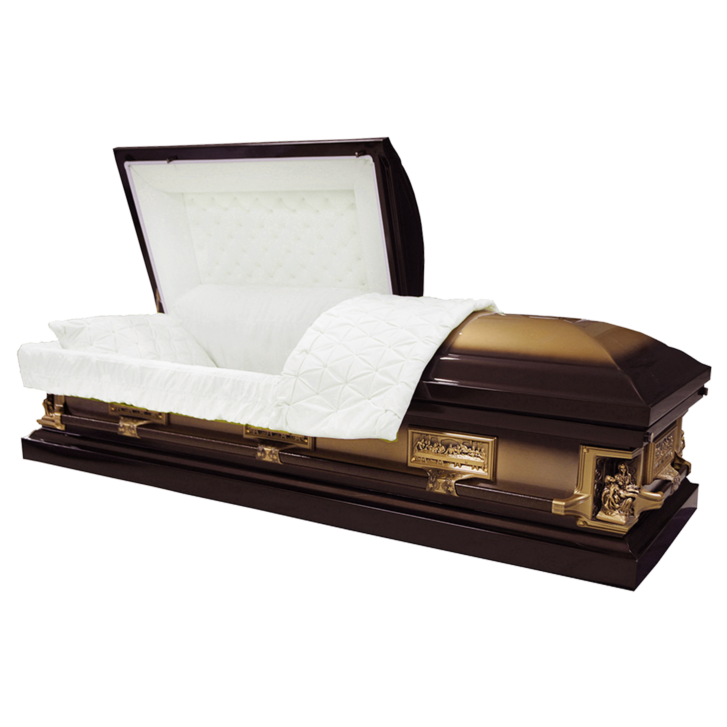 Pieta casket — bronze 18-gauge steel with white velvet interior (view 2)