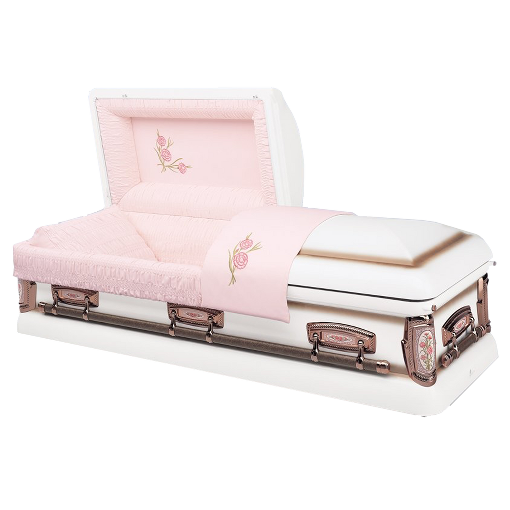 Lily Rose casket — rose 18-gauge steel with pink velvet interior (view 2)