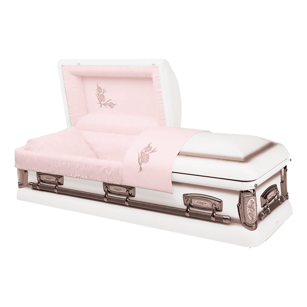 Lily Rose casket — rose 18-gauge steel with pink velvet interior