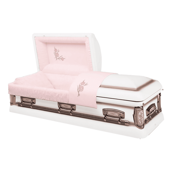 Lily Rose casket — rose 18-gauge steel with pink velvet interior