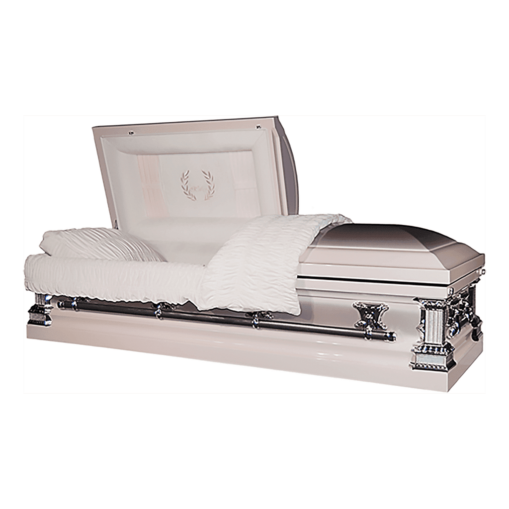 Mother Rose casket — rose 18-gauge steel with pink velvet interior