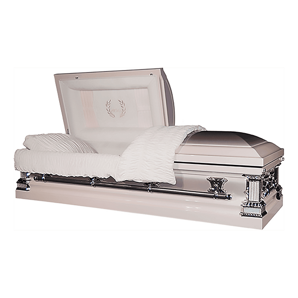 Mother Rose casket — rose 18-gauge steel with pink velvet interior