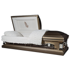 Themed Casket – Praying Hands — bronze 18-gauge steel with white velvet interior (view 2)