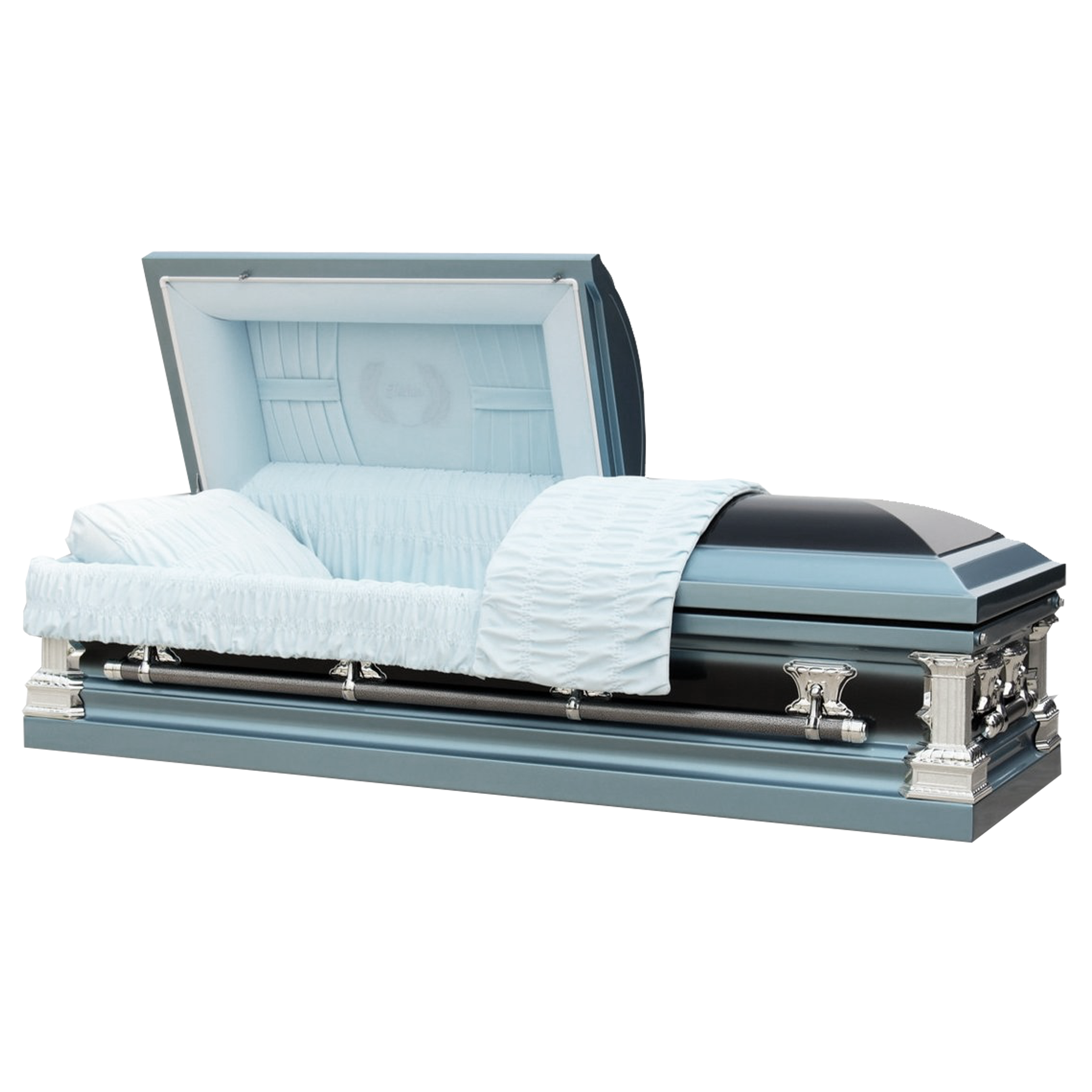 Father casket — blue 18-gauge steel with blue velvet interior (view 2)