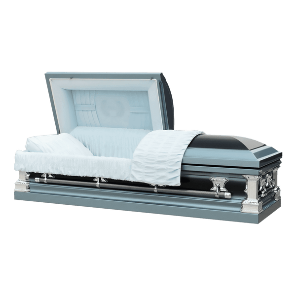 Father casket — blue 18-gauge steel with blue velvet interior