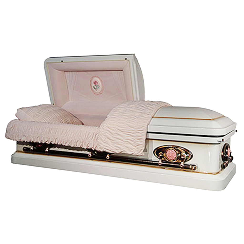 Priscilla casket — white 18-gauge steel with pink velvet interior (view 2)