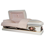 Priscilla casket — white 18-gauge steel with pink velvet interior (view 2)