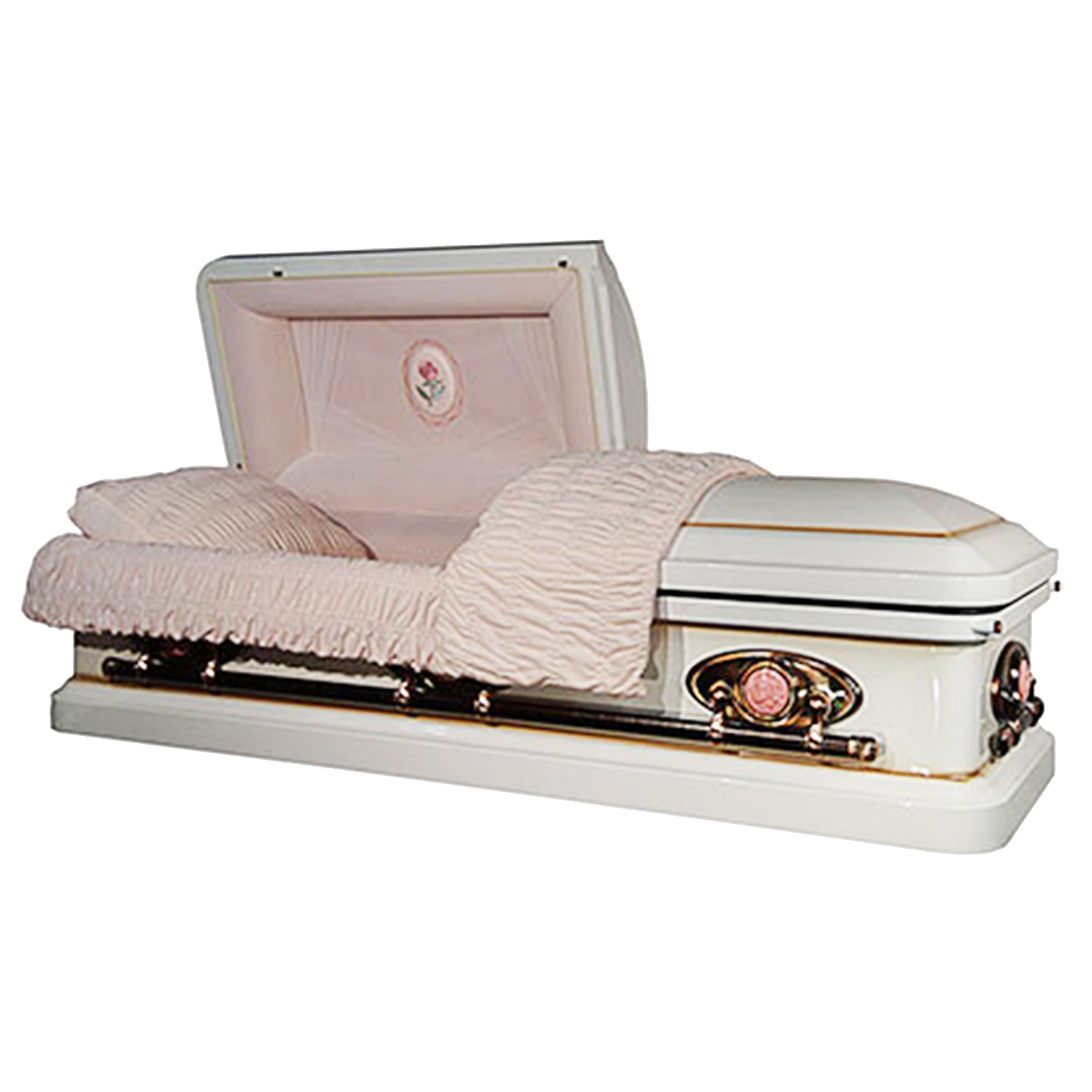 Priscilla casket — white 18-gauge steel with pink velvet interior (view 2)