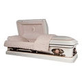 Priscilla casket — white 18-gauge steel with pink velvet interior
