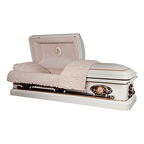Priscilla casket — white 18-gauge steel with pink velvet interior